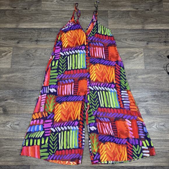 Jams World Honolulu Jumpsuit Romper Womens M Colorful Artsy Wide Leg Hippie Boho - Picture 14 of 16
